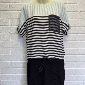 Cop.Copine Striped Top - Black, White, Light Blue